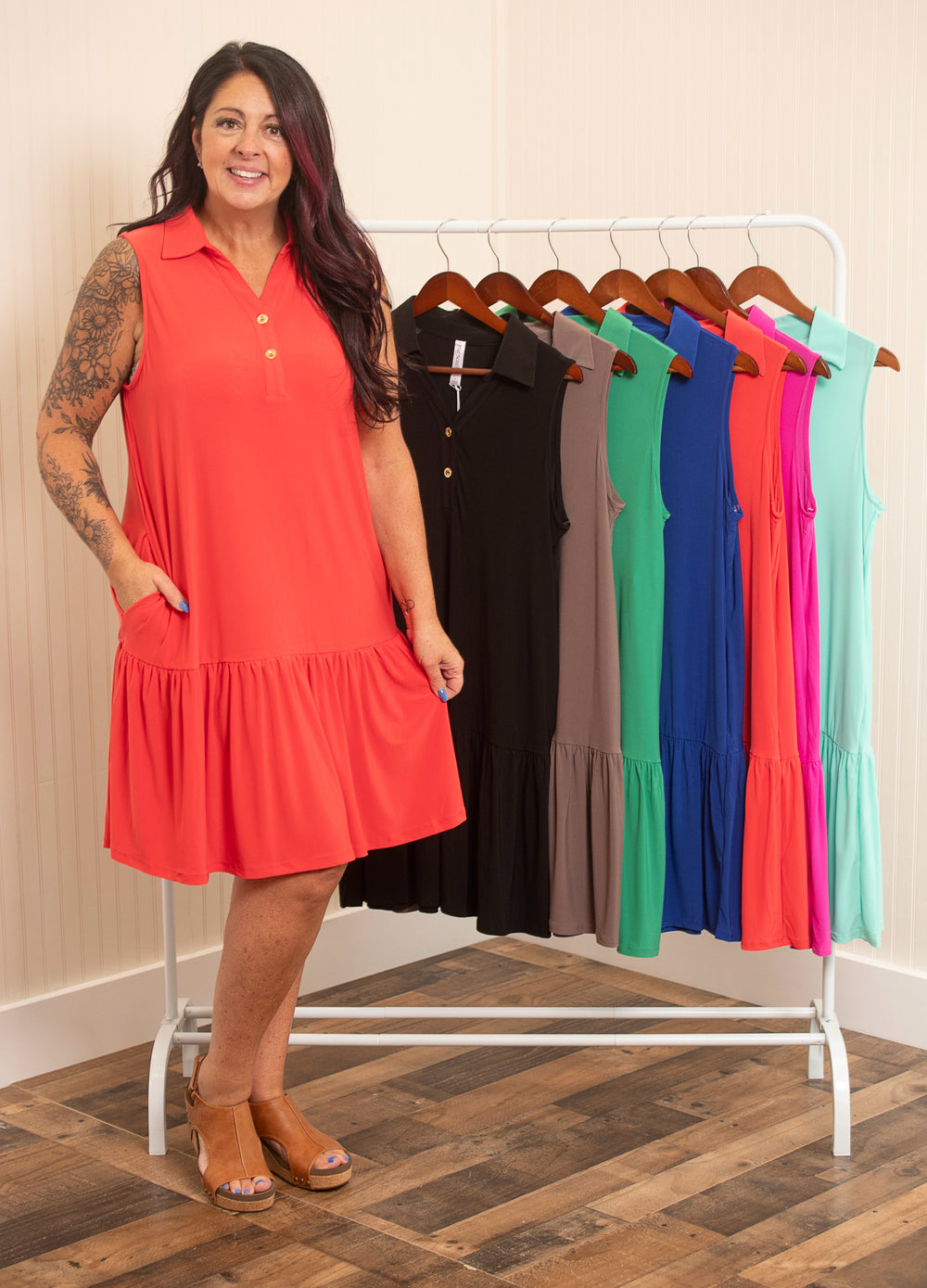 Dear Scarlett Breezy Days Solid Coral Sands Dress - Multiple Colors