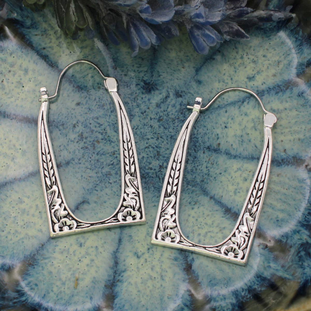 Vintage Frame Silver Hoop Earrings
