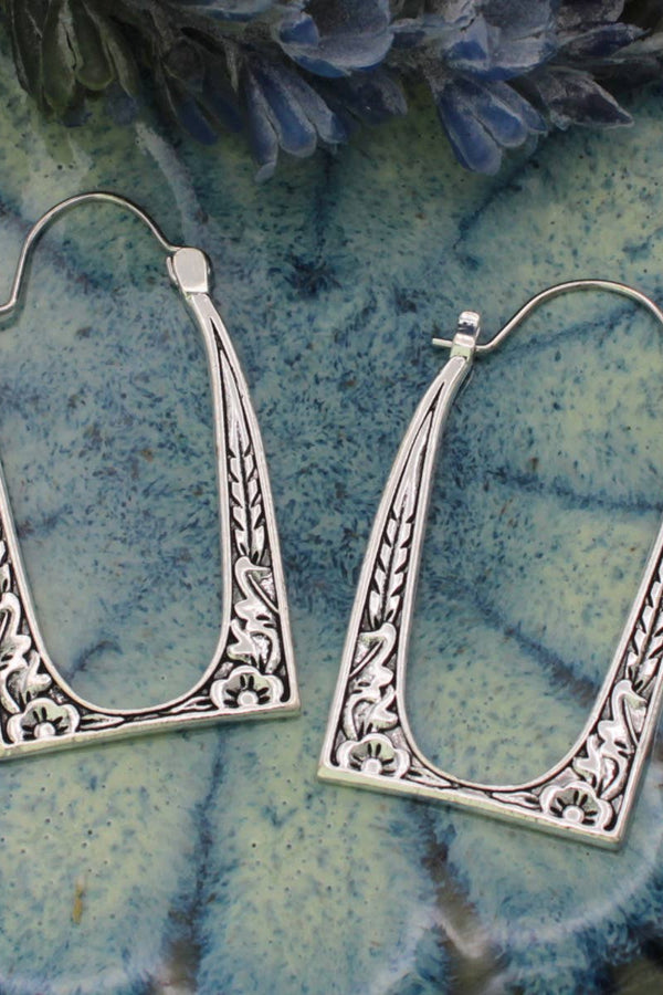 Vintage Frame Silver Hoop Earrings