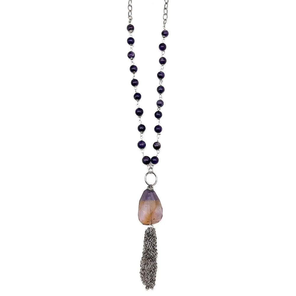 Amethyst Aura Tassel Necklace