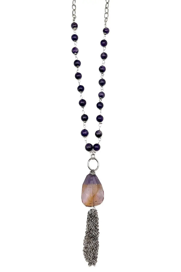 Amethyst Aura Tassel Necklace