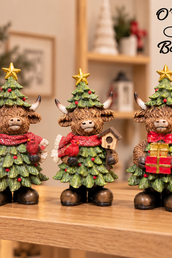 6.89"H Resin Holiday Highland Cow