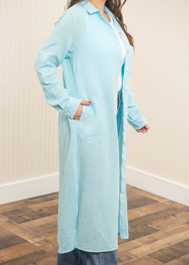 Dear Scarlett Nothing But Time Evelyn Duster Cardigan in Aqua Breeze