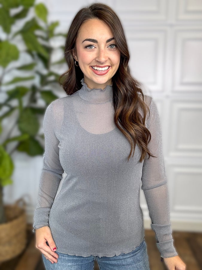 Keigan Glitter Mesh Top - Silver