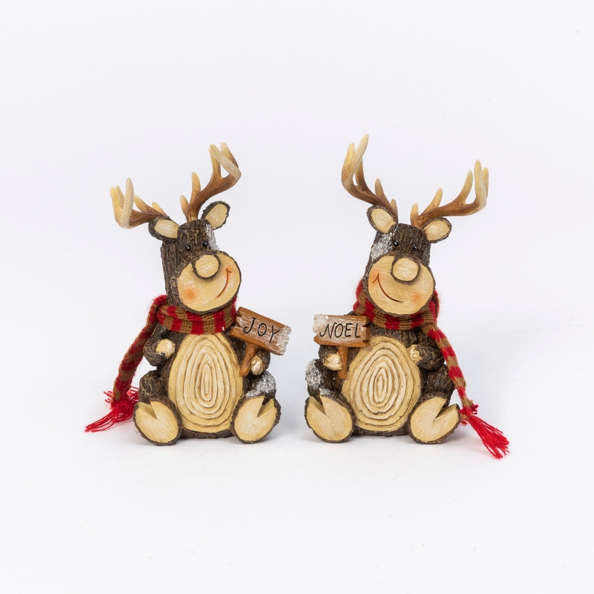 6"L Resin Holiday Sitting Deer W/ Fabric Scarf - Multiple Designs