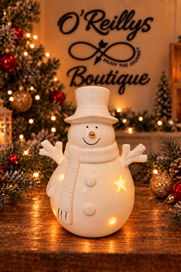 8" White LED Happy Snowman