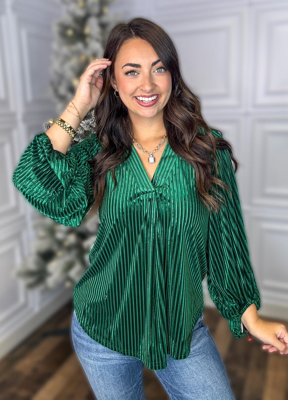 Ivy Velvet Textured Top - Green *Final Sale*