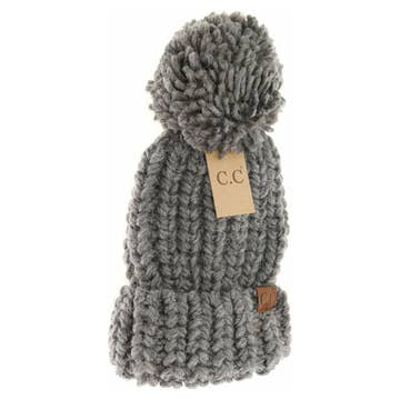 C.C Chunky Knit Yarn Pom Beanie - Multiple Colors