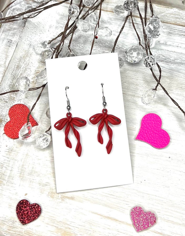 Red Twisted Ribbon Bow Earrings