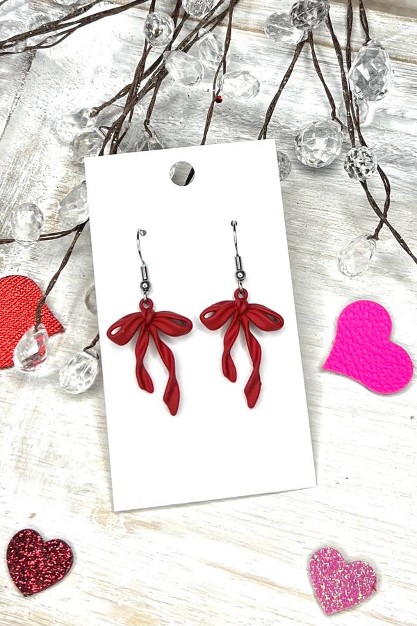 Red Twisted Ribbon Bow Earrings
