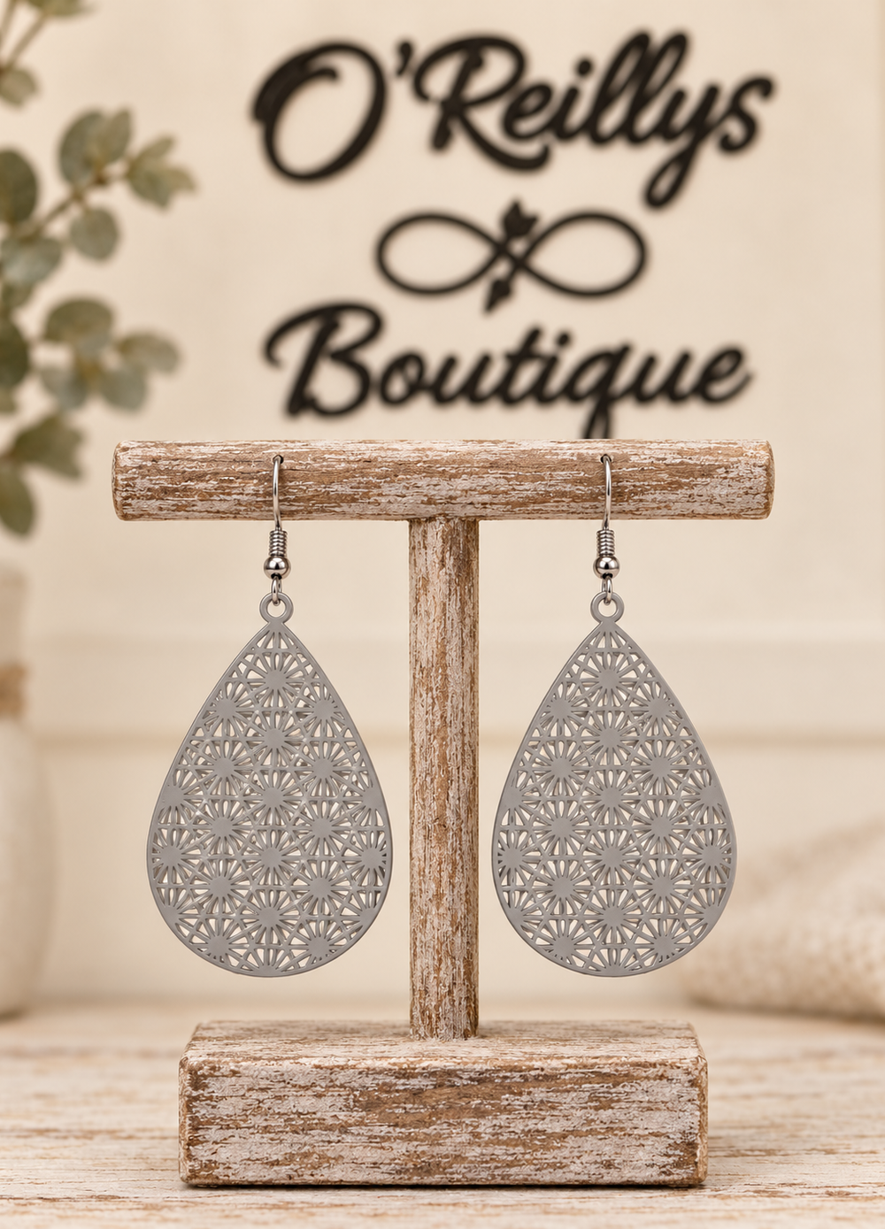 Bleu Olive Silver Drops Earrings