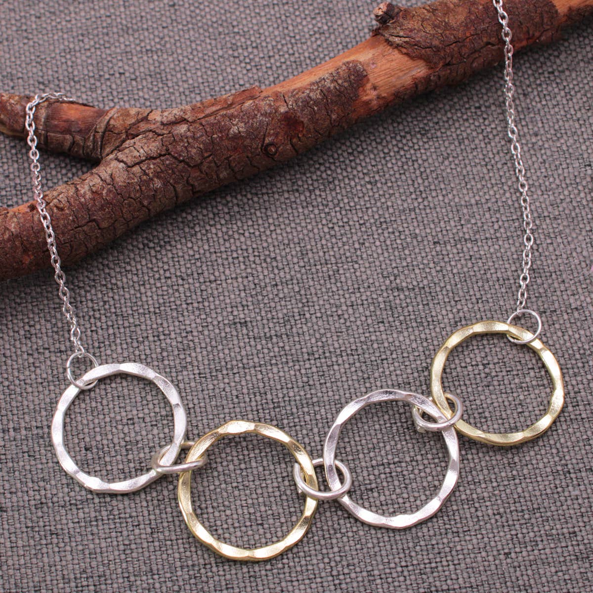Silver & Gold Hammered Circles Necklace