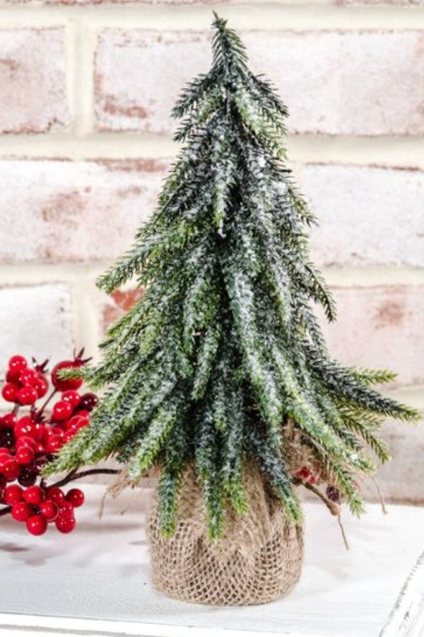 10.5" Frosted Tree In Burlap