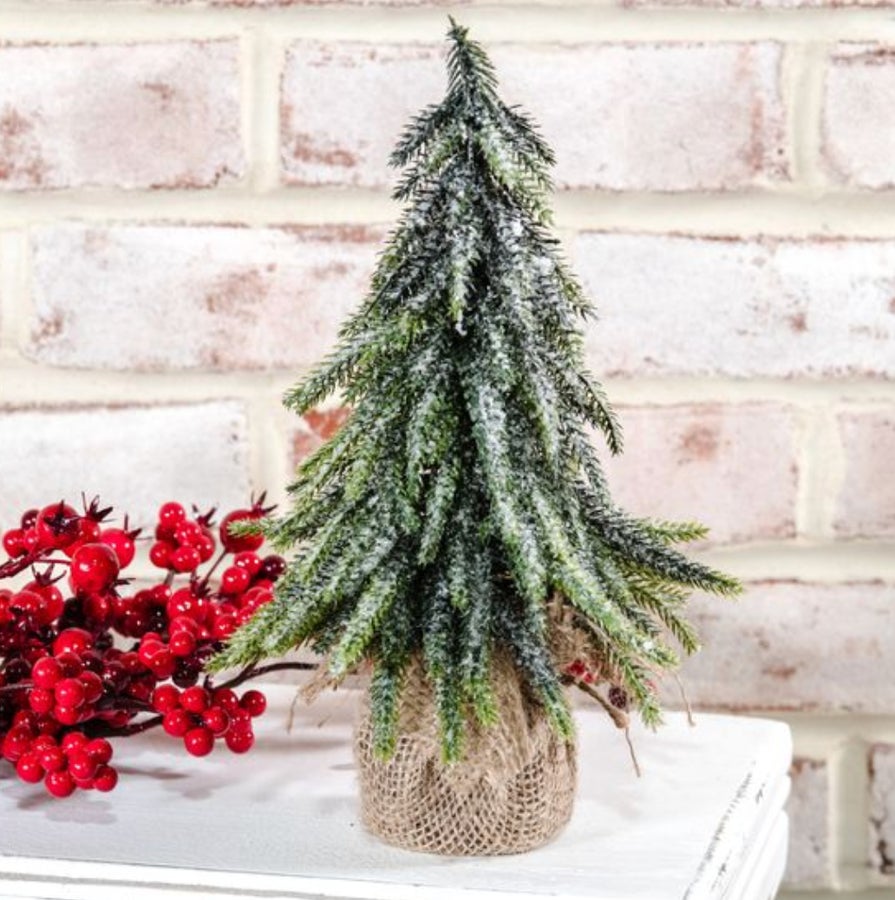 10.5" Frosted Tree In Burlap