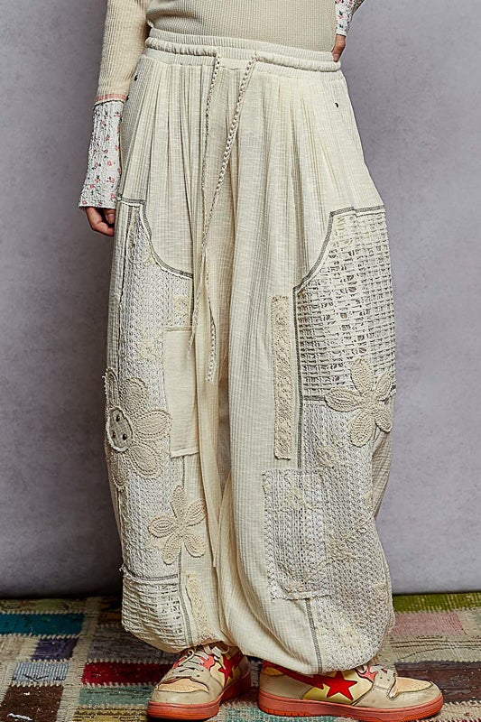 Patchwork Bloom Pants in Natural