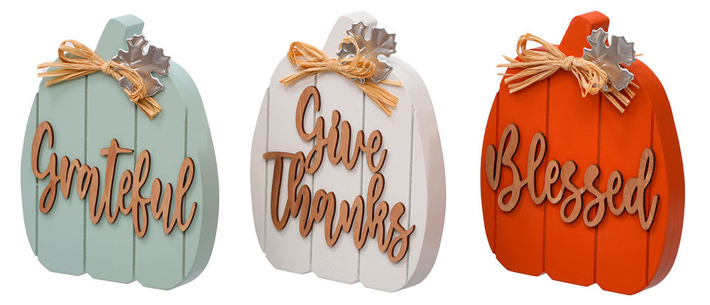 Wood Pumpkin With Raised Words Decor - Multiple Designs