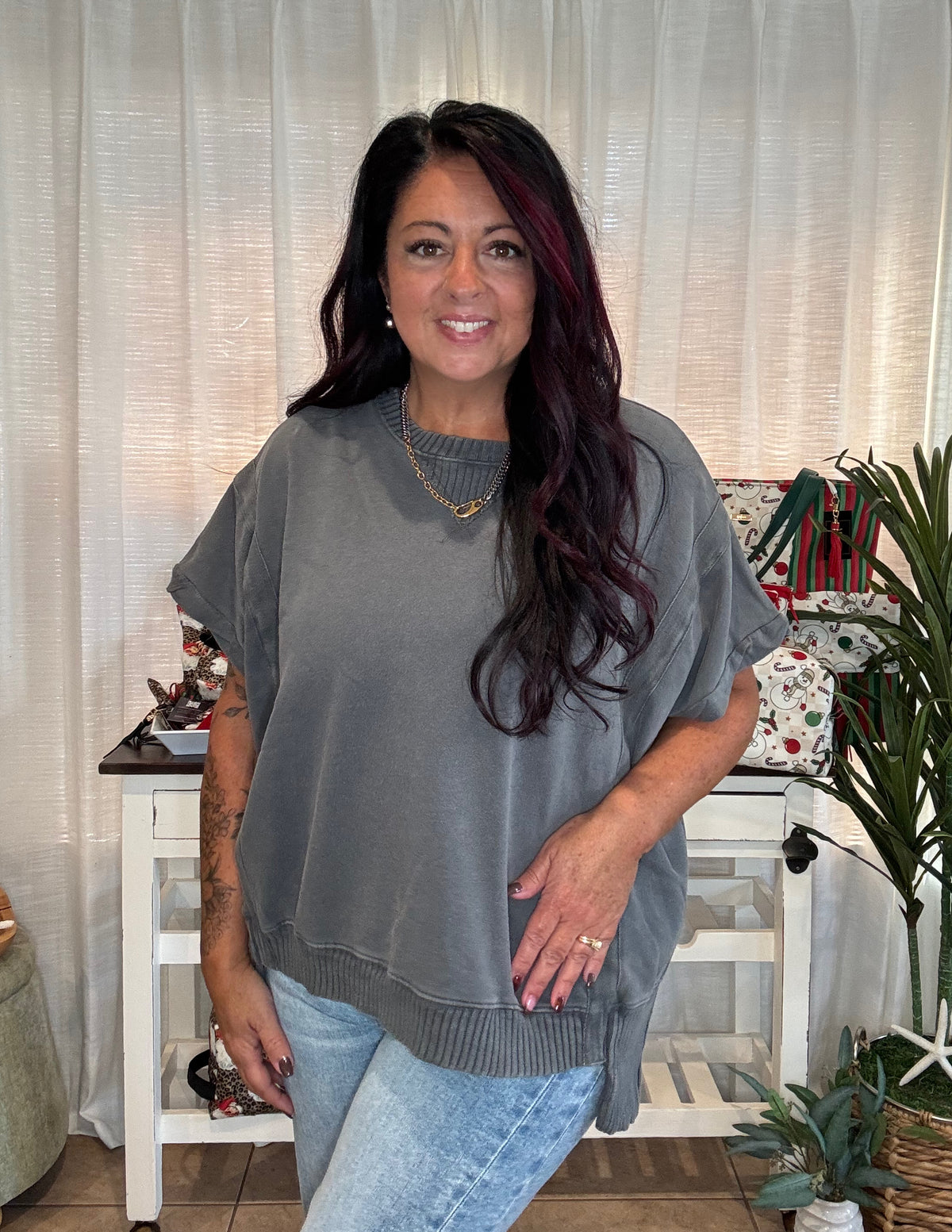 Mineral Washed Dolman Sleeve French Terry Top