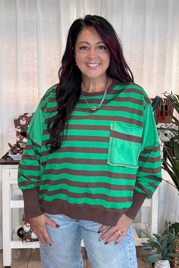 Regency Stripe Side Panel Oversized Terry Sweatshirt