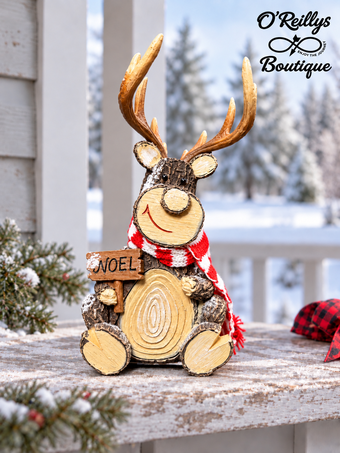 6"L Resin Holiday Sitting Deer W/ Fabric Scarf in Noel