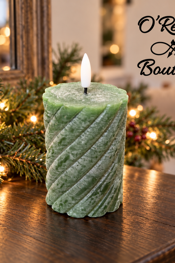 4" LED Twist Pillar Candle - Green