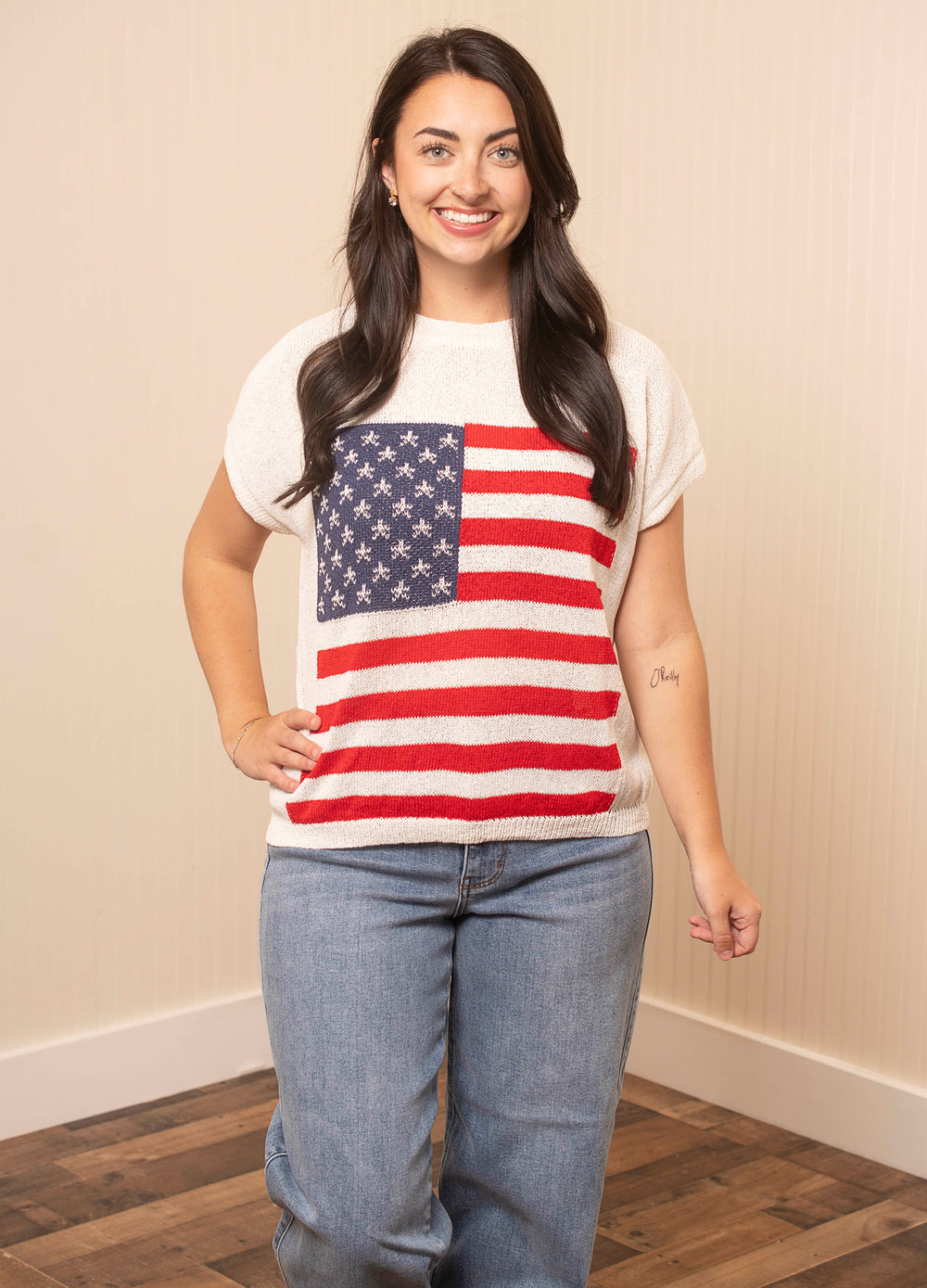 American Flag Open Knit Top - Ivory