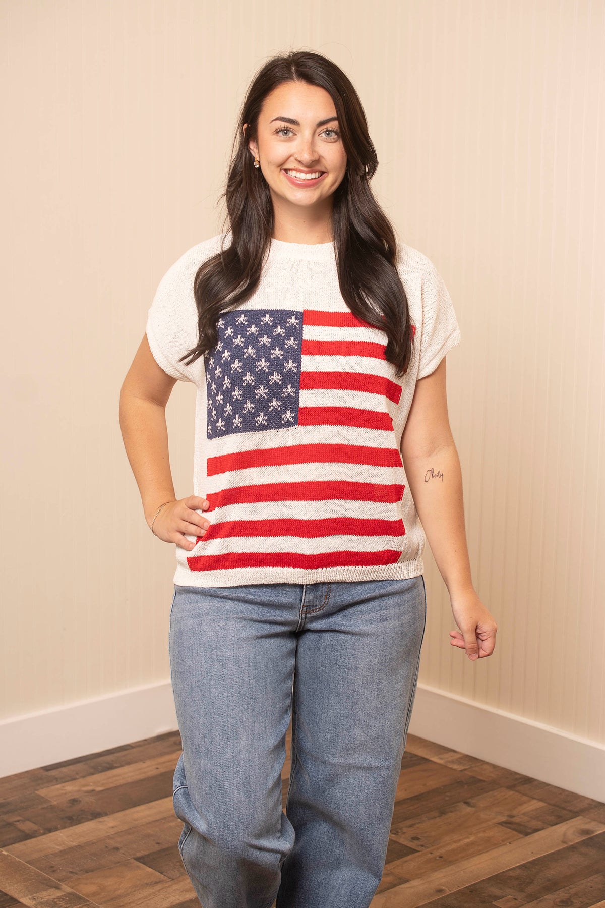 American Flag Open Knit Top - Ivory