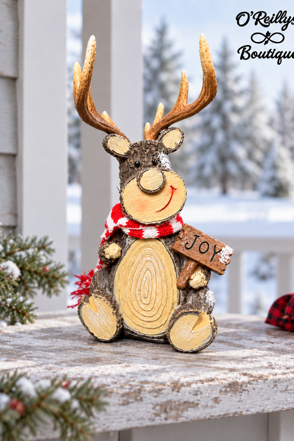 6"L Resin Holiday Sitting Deer W/ Fabric Scarf - Multiple Designs