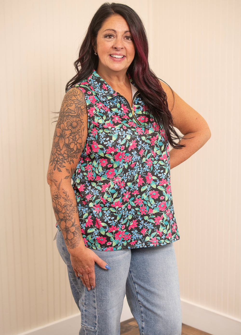 Dear Scarlett Tropic Vibes Sundial Top - Black Multi
