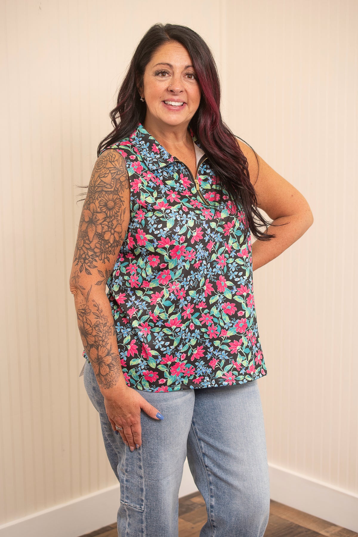 Dear Scarlett Tropic Vibes Sundial Top - Black Multi