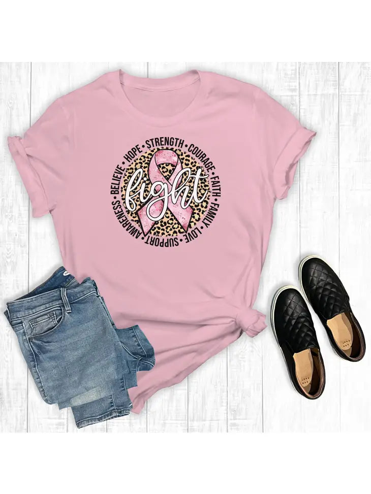 Leopard Fight Breast Cancer Light Pink Tee