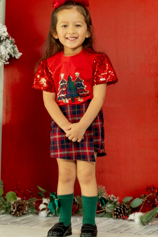 KIDS Festive Forrest on Princess Top- Red