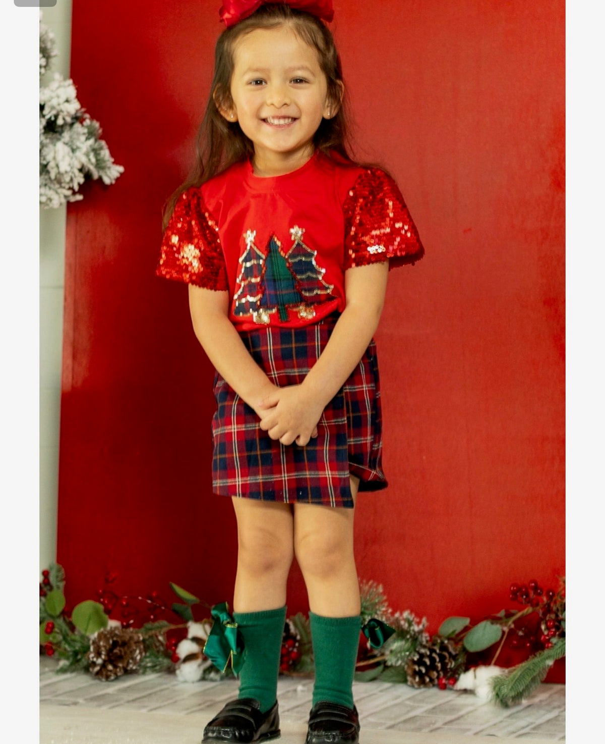 PREORDER- KIDS Festive Forrest on Princess Top- Red