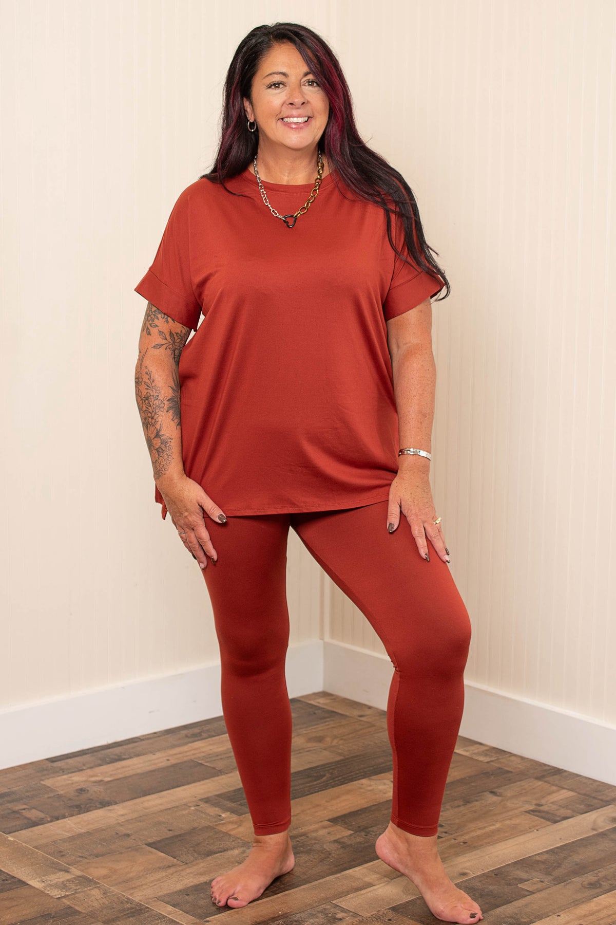 Cozy Era Top And Pants Loungewear Set in Rust