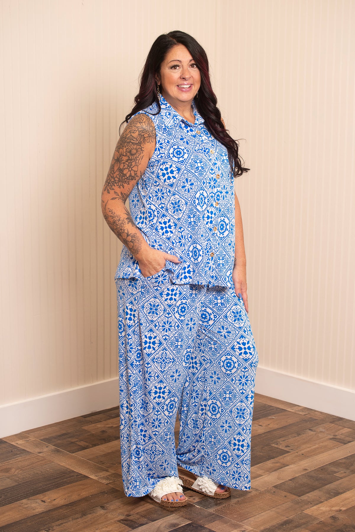Dear Scarlett Be There For You Top & Pants Shoreline Set - Royal Blue