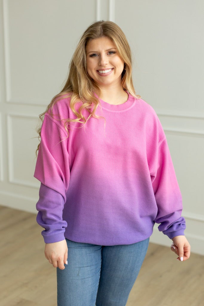 Pink/Purple - Dip Dye Corded Crew