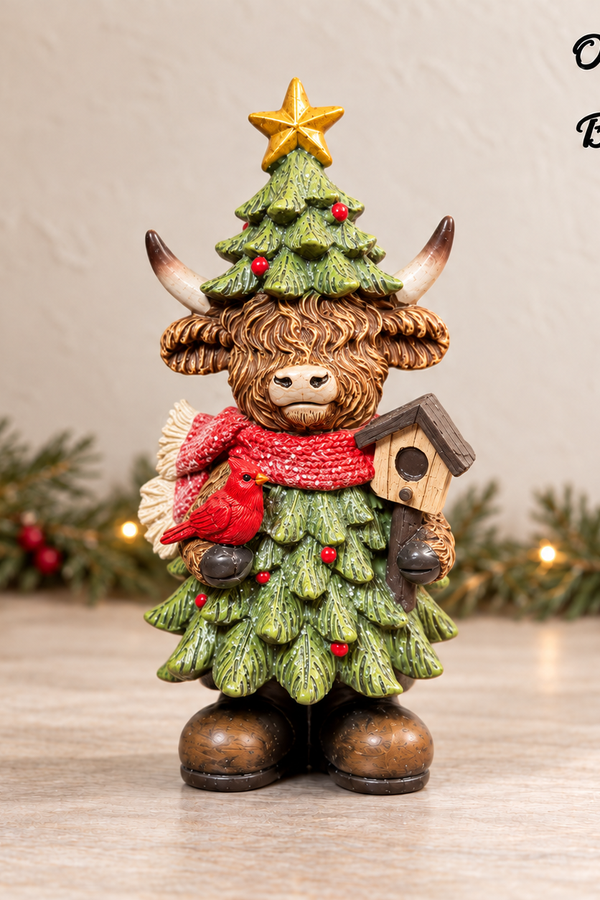 6.89"H Resin Holiday Highland Cow - Multiple Designs