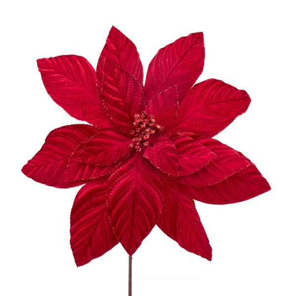 22" Velvet Poinsettia Stem - Red