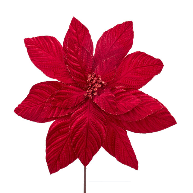 22" Velvet Poinsettia Stem - Red