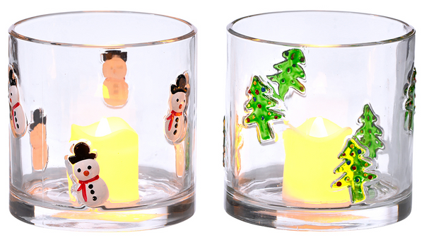Glass Holiday Embossed Candle Holder - Multiple Designs