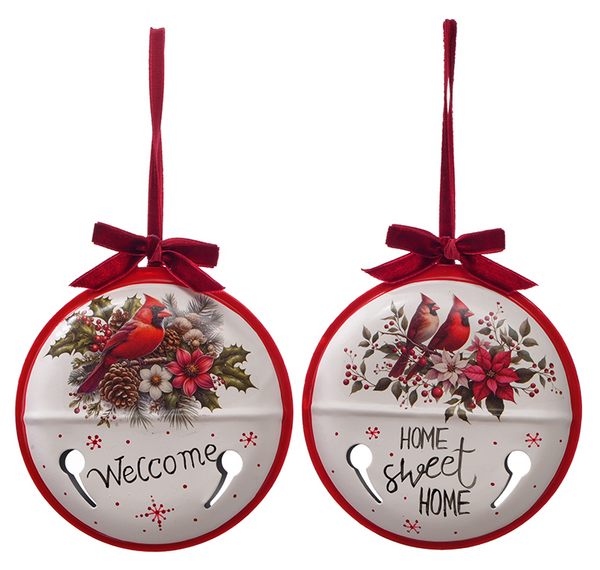 Metal Flat Bell Cardinal Ornament - Multiple Designs