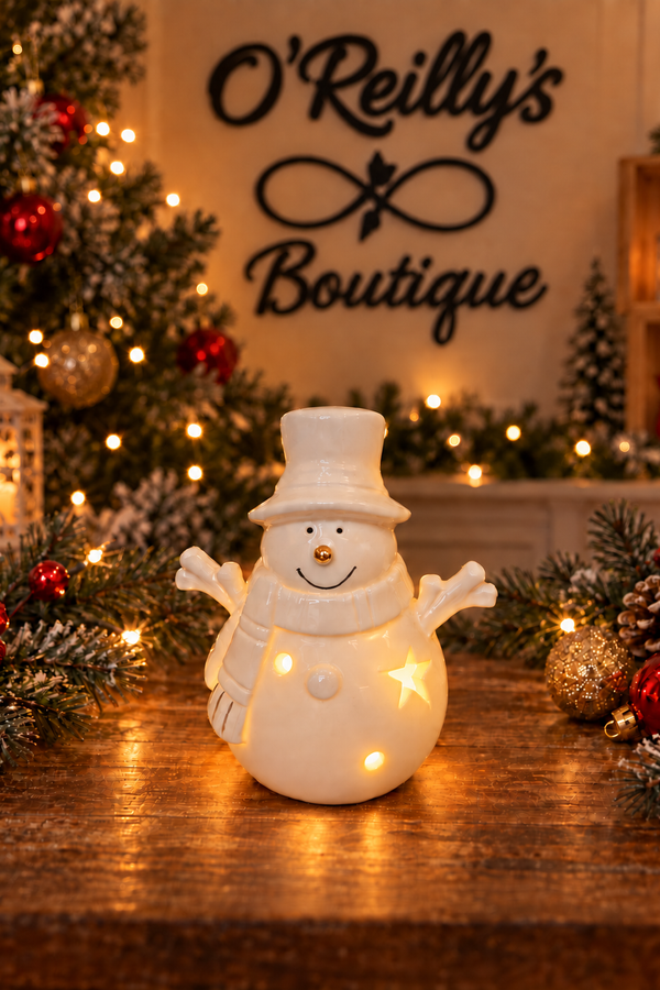 4" White LED Happy Snowman