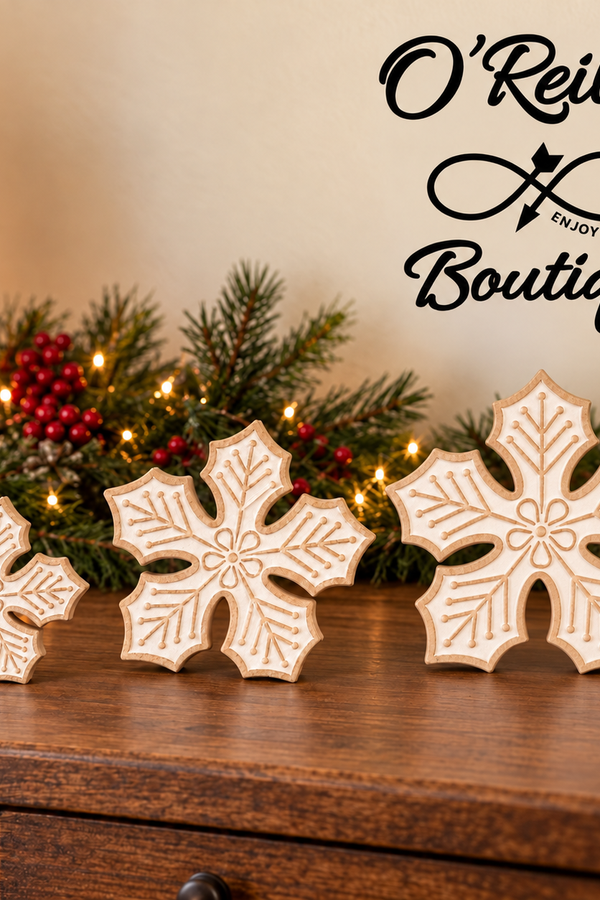 Wood Engraved Holiday Snowflake W/Glitter