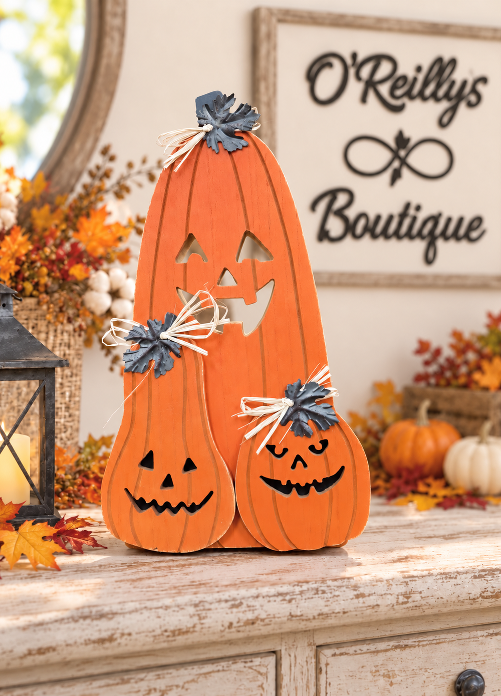 Wood Halloween Pumpkin W/ Easel - Multiple Designs