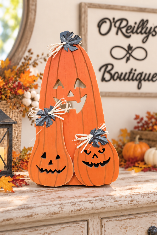 Wood Halloween Pumpkin W/ Easel - Multiple Designs