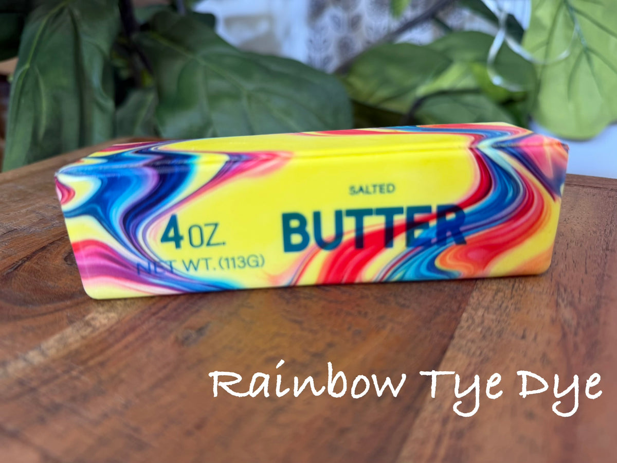 Viral Butter Stick Squishy in Rainbow Tie Dye