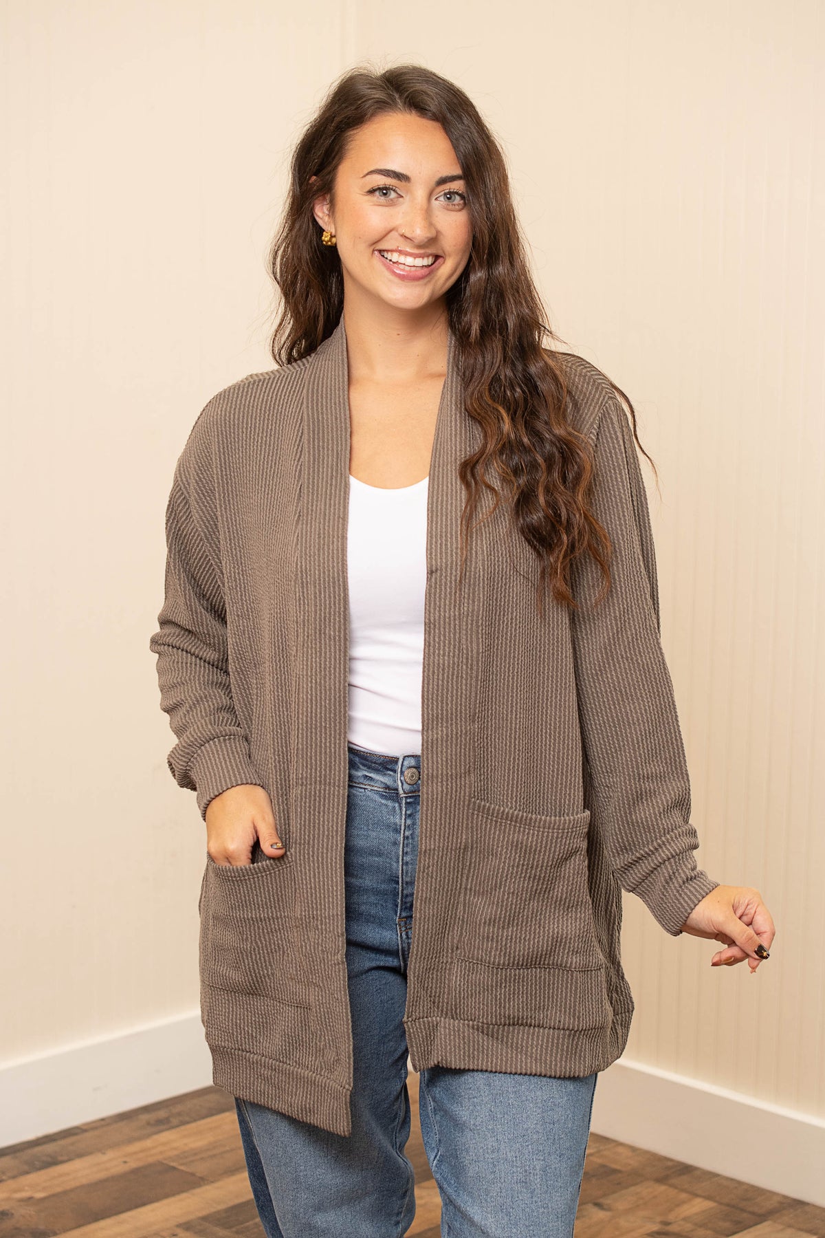 Charcoal Easygoing pocket cardigan front view