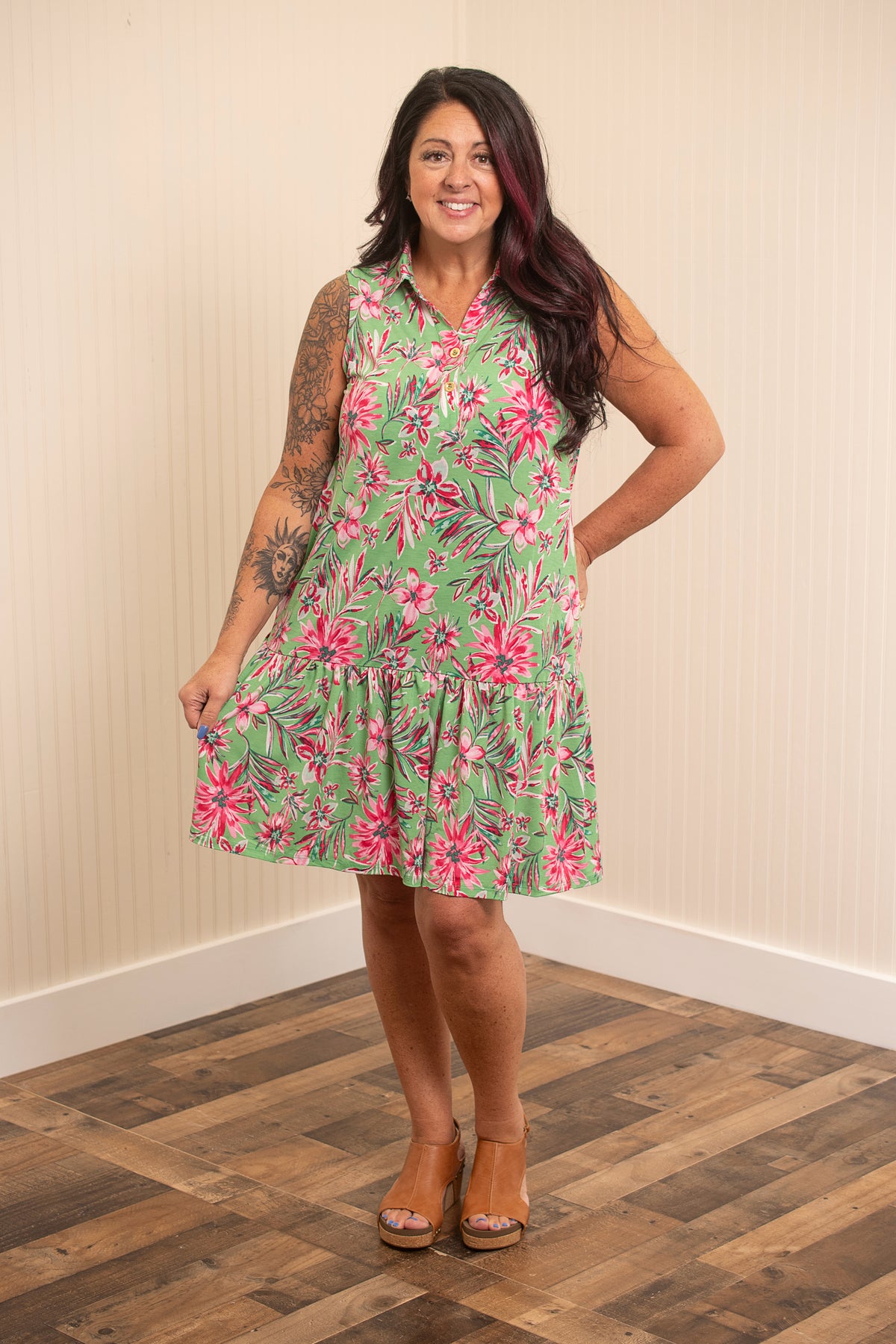Dear Scarlett Paradise Splash Coral Sands Dress - Emerald