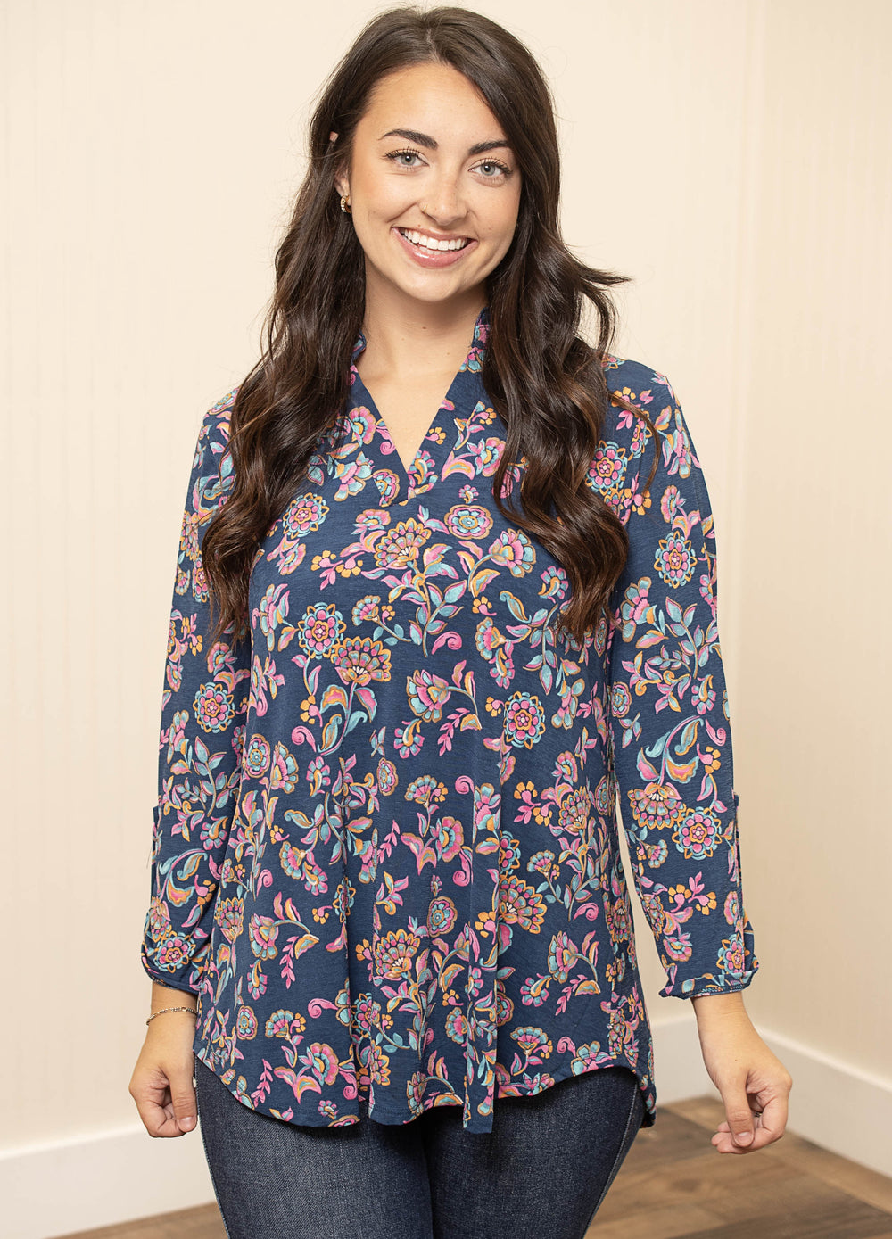 Midnight Bloom Blouse-Navy