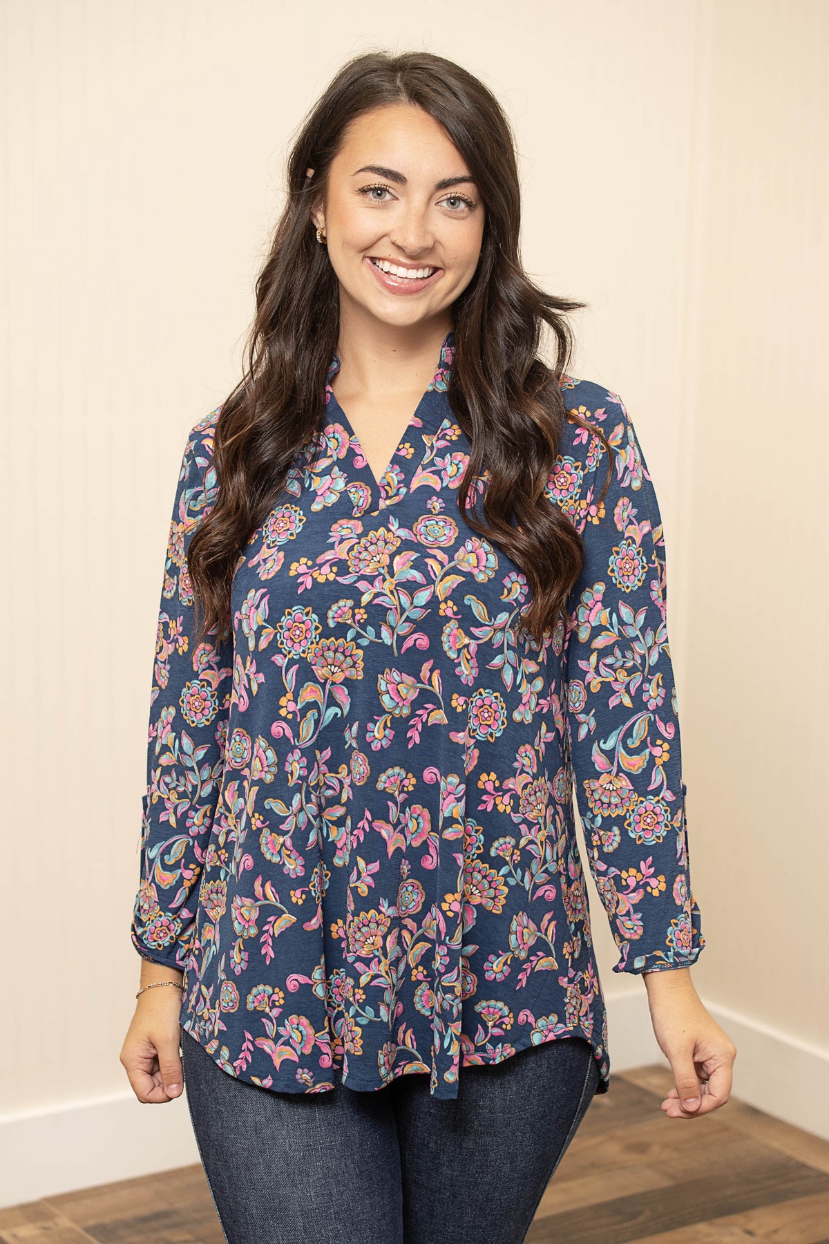 Midnight Bloom Blouse-Navy