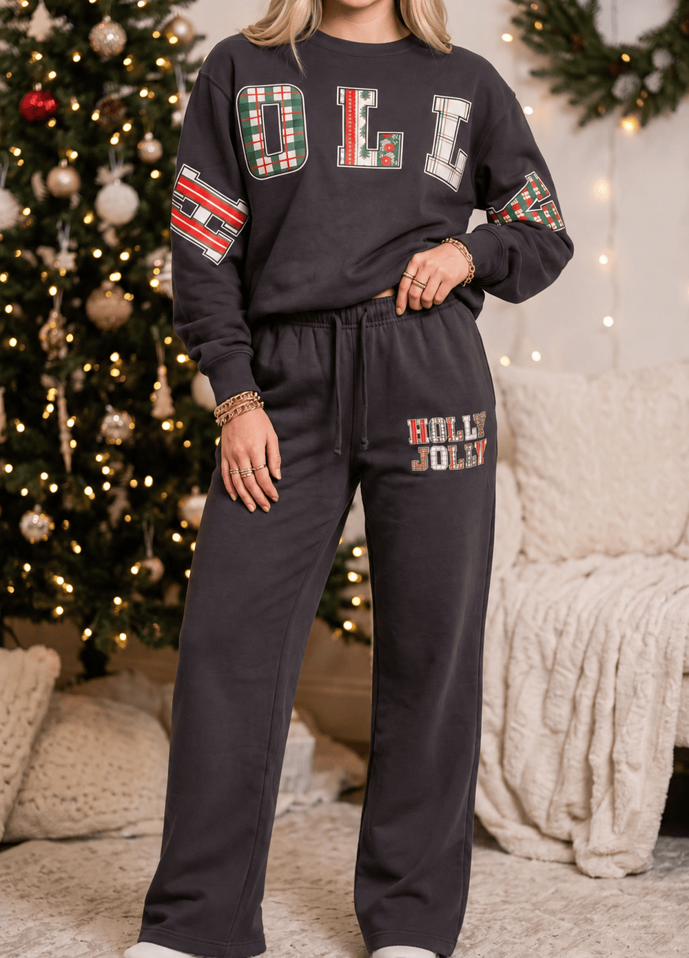 PREORDER- Holly Jolly Patch Charcoal Sweatpants